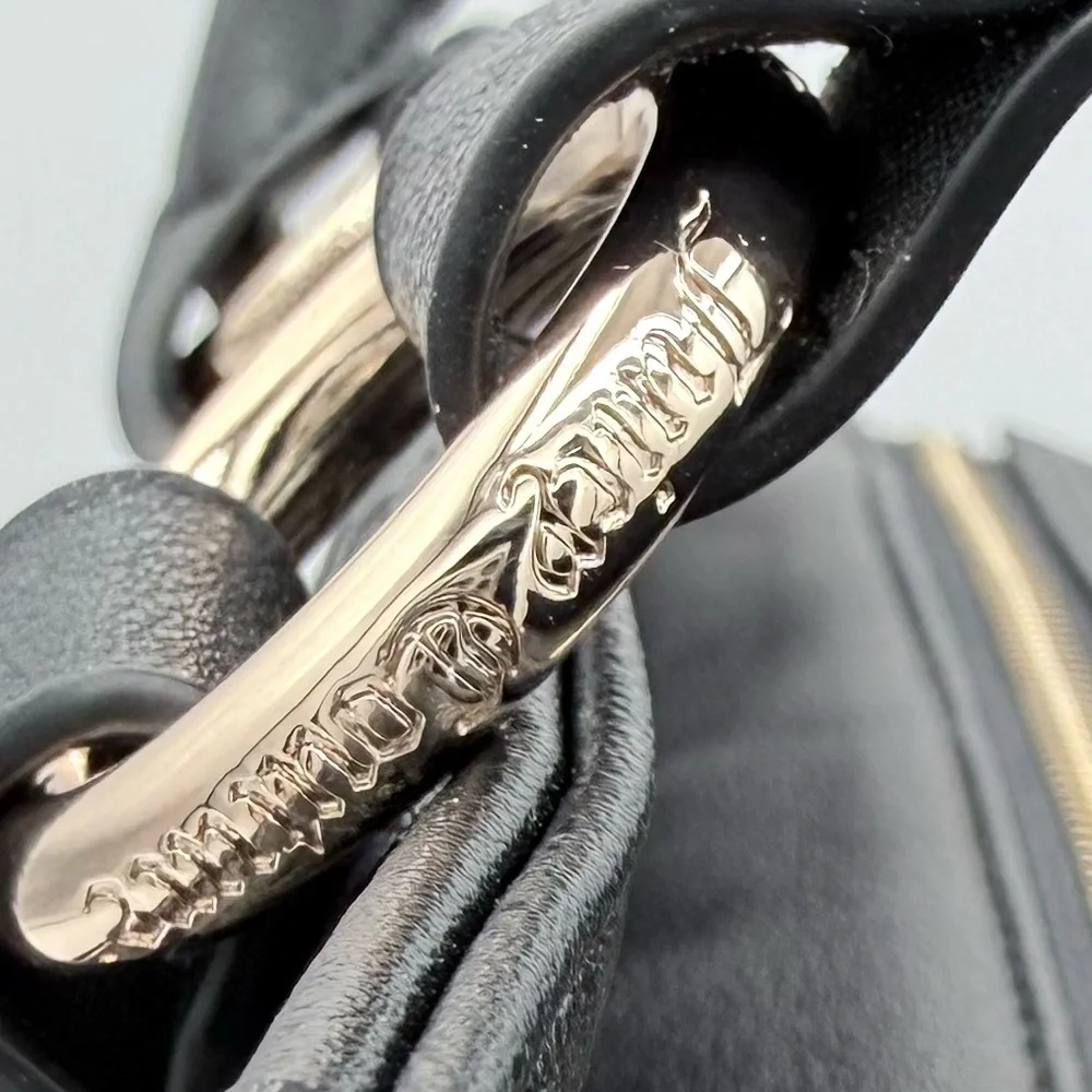 NWT Juicy Couture Black Monogram‎ Satchel Bag Chain Strap Rhinestone Logo